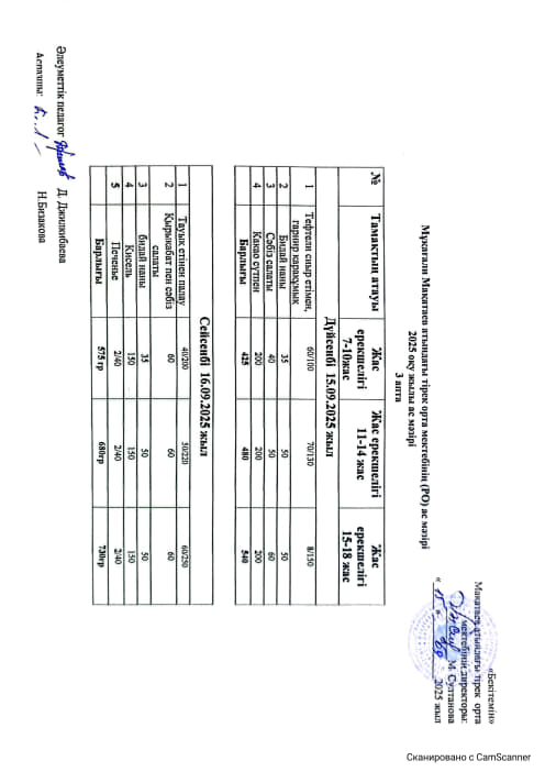 Ас мәзірі 15.09.2025-19.09.2025